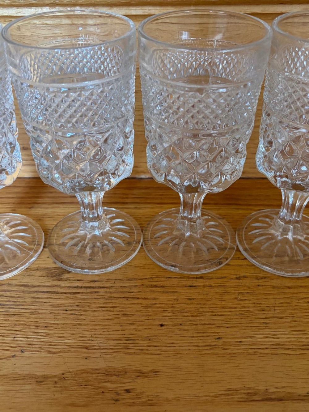 Anchor Hocking Wexford Diamond Point Cut Small Stemmed Drinking Goblet Glasses